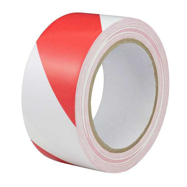 Adhesive Hazard Warning Tape (Red/White) 50mm x 33m Bag 1